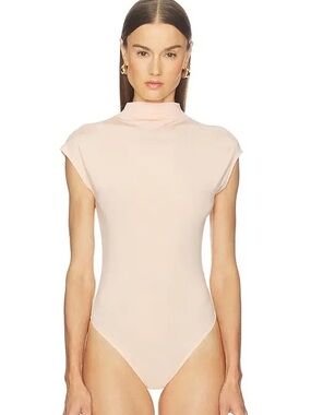 L'Academie Peach Mock Neck Cap Sleeve Top
